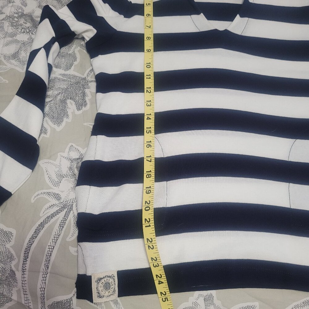 Chaps Navy & White Striped Cotton Pullover Hoodie w/Kangaroo Pockets Medium - Picture 6 of 8
